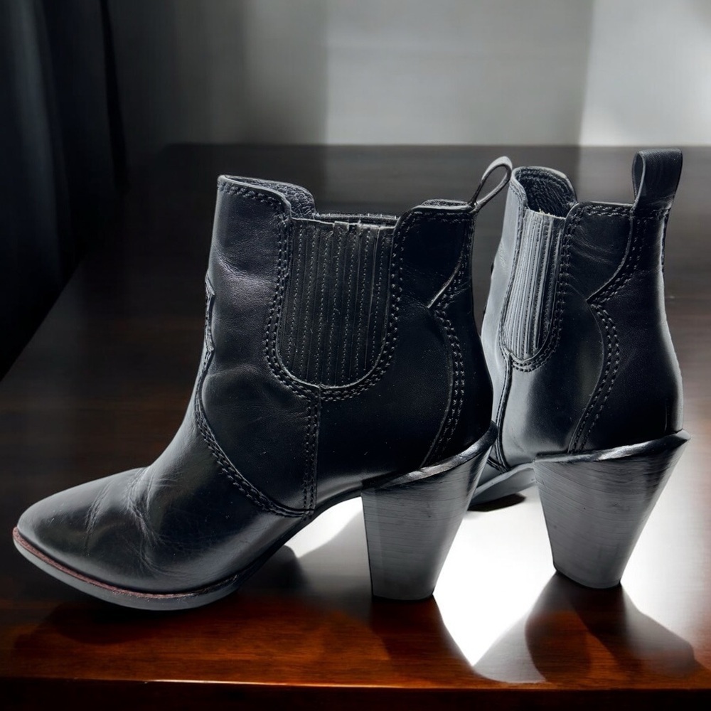 Coach Western Women's Black Leather Heeled Ankle Boots Ladies Sz 9.5 NWOT - Picture 2 of 14